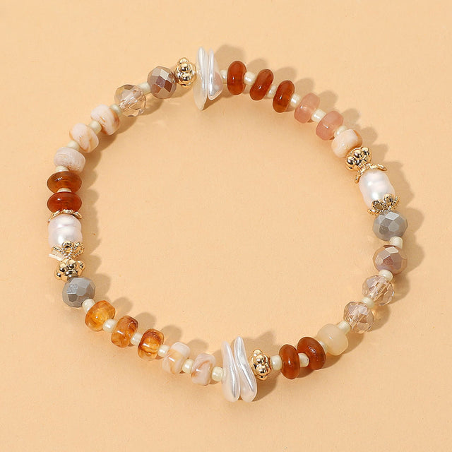 Madeline Love Gold, Neutral Pearl Mixed Beaded Stretch Bracelet