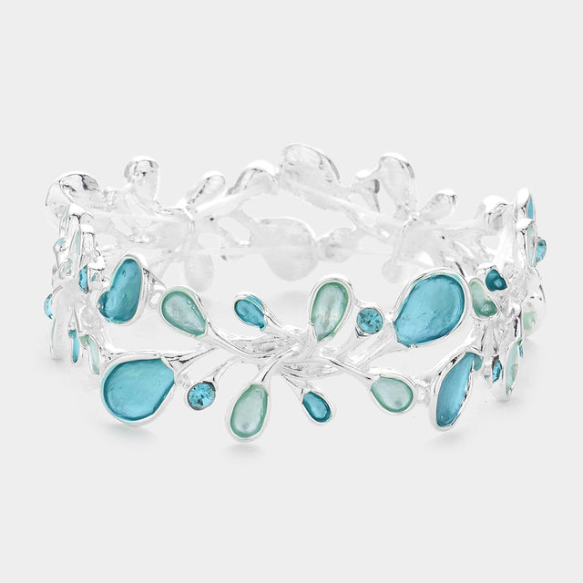 Madeline Love Blue Colored Metal Sprout Cluster Stretch Bracelet - Bracelets
