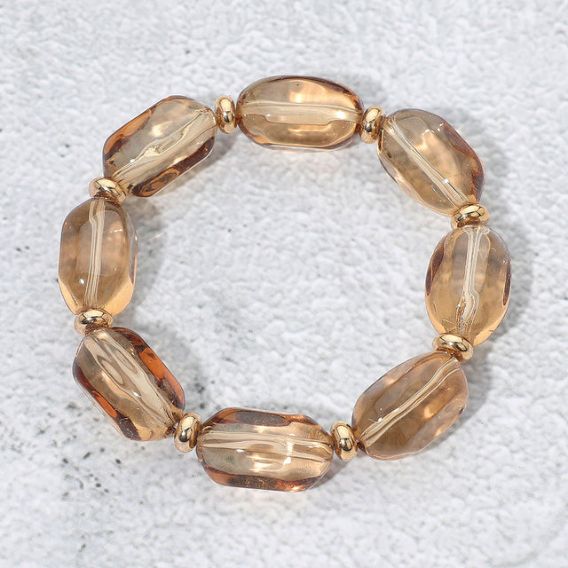 Madeline Love Brown Transparent Faceted Pebble Beaded Stretch Bracelet
