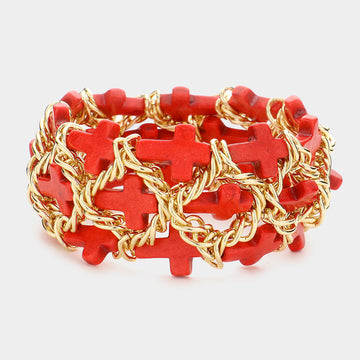 Madeline Love Coral Cross Cluster Stretch Bracelet - Bracelets
