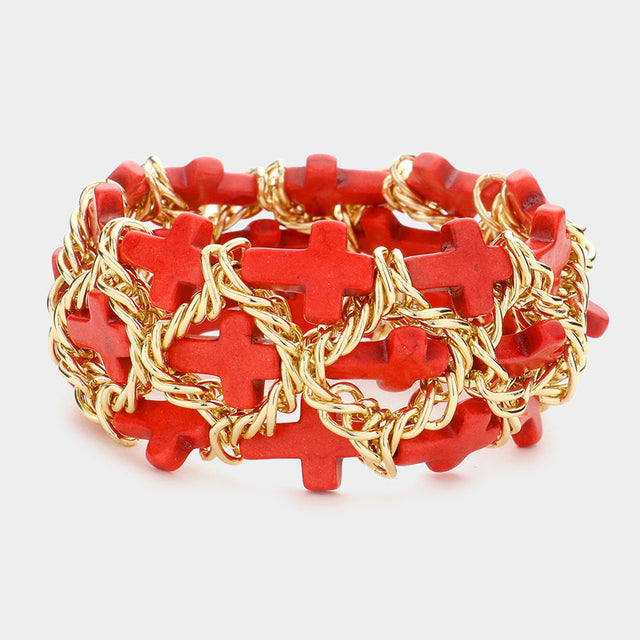 Madeline Love Coral Cross Cluster Stretch Bracelet - Bracelets