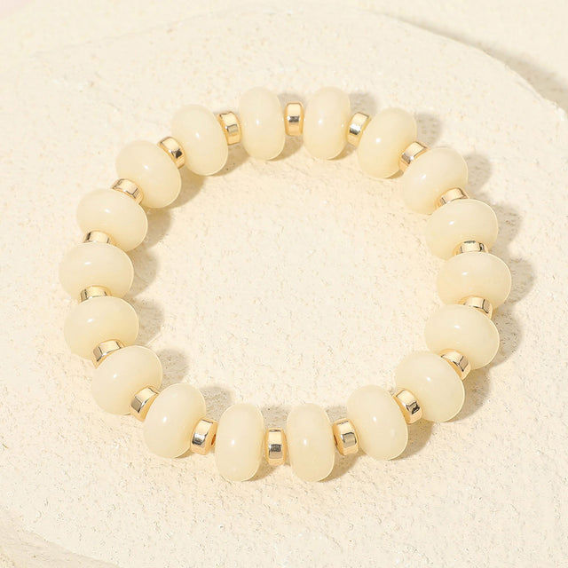 Madeline Love Cream, Gold Resin Round Beaded Stretch Bracelet - Bracelets