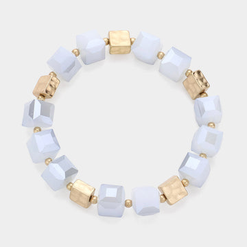 Madeline Love Gray Cube Beaded Stretch Bracelet - Bracelets