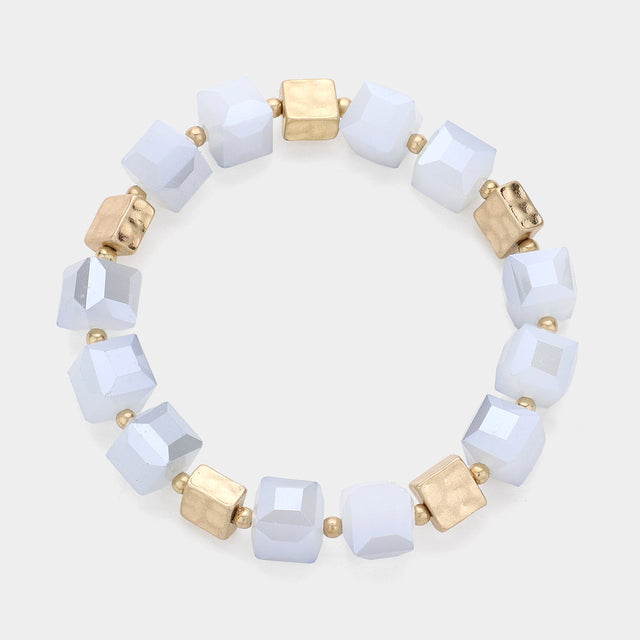Madeline Love Gray Cube Beaded Stretch Bracelet - Bracelets