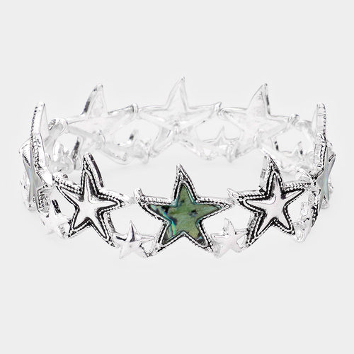 Abalone Metal Starfish Stretch Bracelet - Abalone
