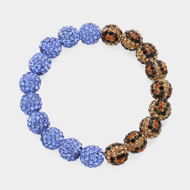 Madeline Love Blue, Leopard Leopard Shamballa Ball Beaded Pointed Stretch Bracelet - Bracelets