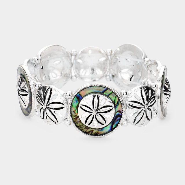 Abalone Abalone Pointed Metal Sand Dollar Stretch Bracelet