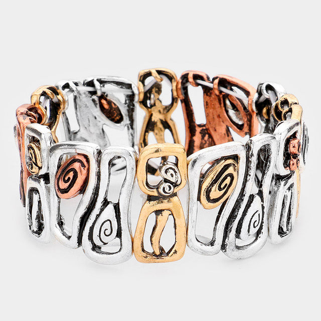 Madeline Love Three Tone Abstract Antique Metal Stretch Bracelet - Bracelets