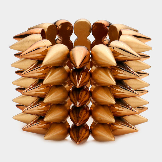 Madeline Love Bronze, Matte gold 5-Row Spike Cone Stud Stretch Bracelet - Bracelets