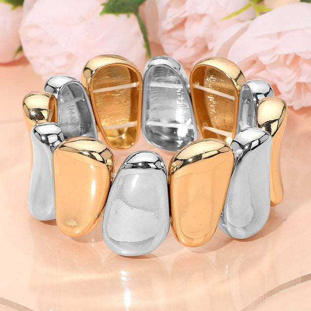 Madeline Love Gold, Rhodium Bold Metal Sculpted Stretch Bracelet - Bracelets