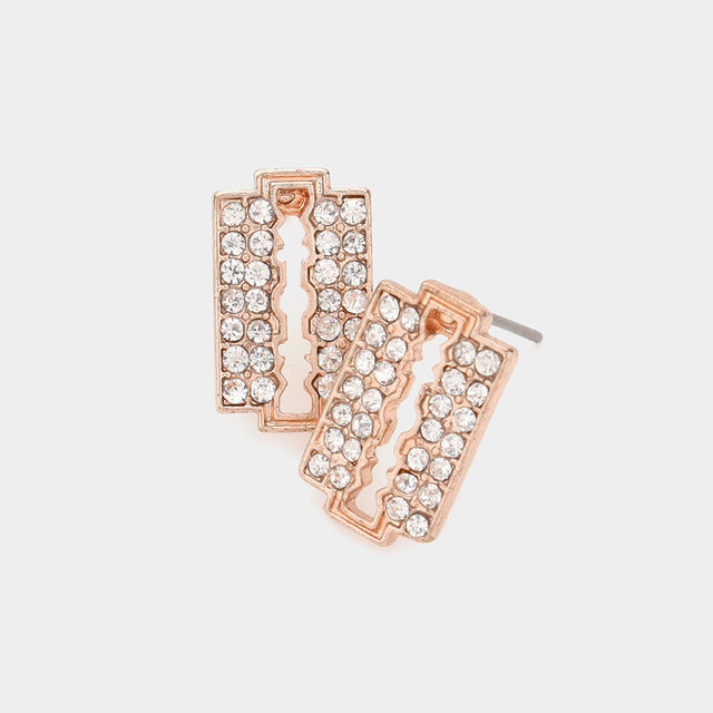Madeline Love Rose Gold Razor Blade Rhinestone Stud Earrings