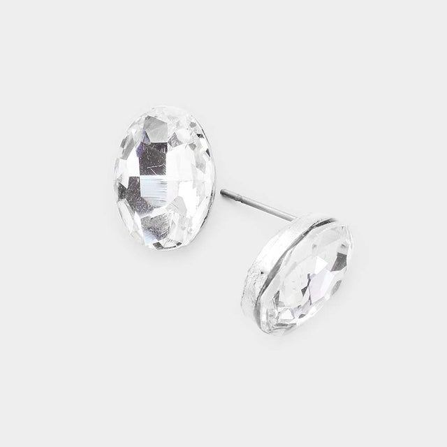Madeline Love Clear, Silver Oval Crystal Evening Stud Earrings