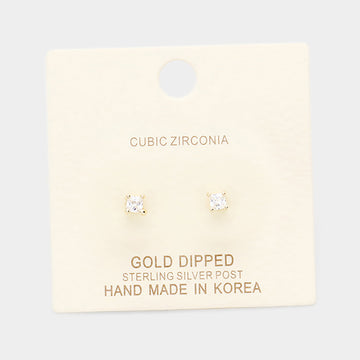 Madeline Love Clear, Gold Gold Dipped 3mm Cubic Zirconia Square Stud Earrings