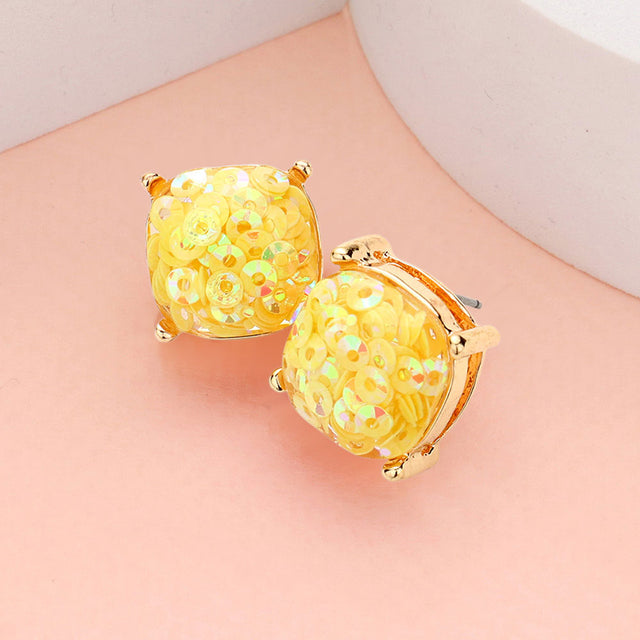 Madeline Love Light, Yellow Square Druzy Stud Earrings