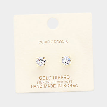 Madeline Love Clear, Gold Gold Dipped 6mm Cubic Zirconia Round Stud Earrings