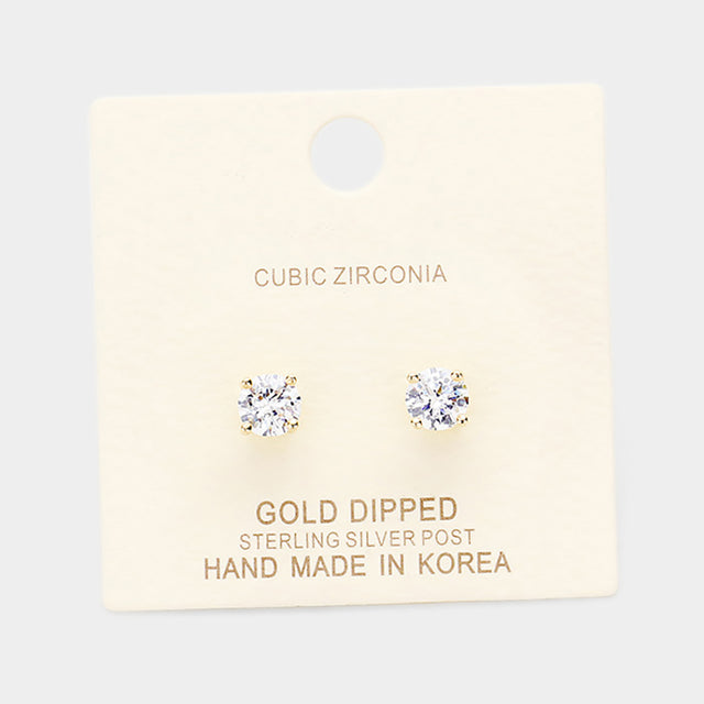 Madeline Love Clear, Gold Gold Dipped 6mm Cubic Zirconia Round Stud Earrings