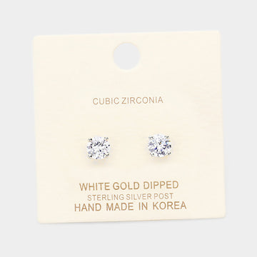 Madeline Love Clear, Rhodium White Gold Dipped 6mm Cubic Zirconia Round Stud Earrings