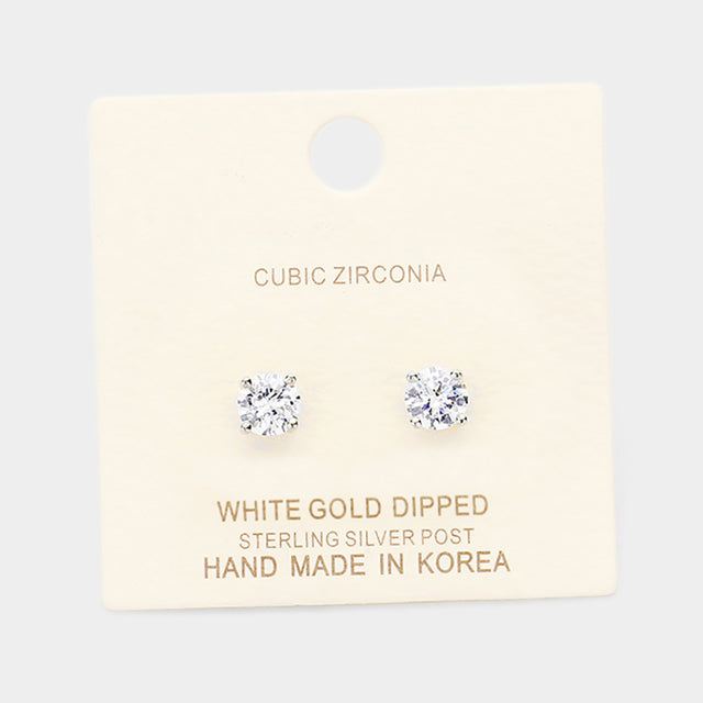 Madeline Love Clear, Rhodium White Gold Dipped 6mm Cubic Zirconia Round Stud Earrings