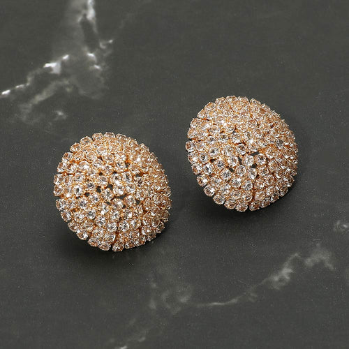 CZ Stone Pave Dome Evening Stud Earrings - Clear, Gold
