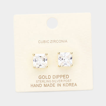 Madeline Love Clear, Gold Gold Dipped 9mm Cubic Zirconia Square Stud Earrings
