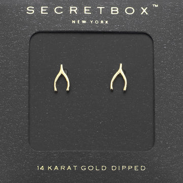 Madeline Love Gold Secret Box_14K Gold Dipped Wishbone Stud Earrings