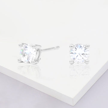 Madeline Love Rhodium White Gold Dipped 5mm Round CZ Stone Stud Earrings