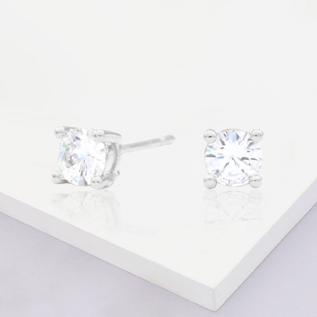 Madeline Love Rhodium White Gold Dipped 5mm Round CZ Stone Stud Earrings