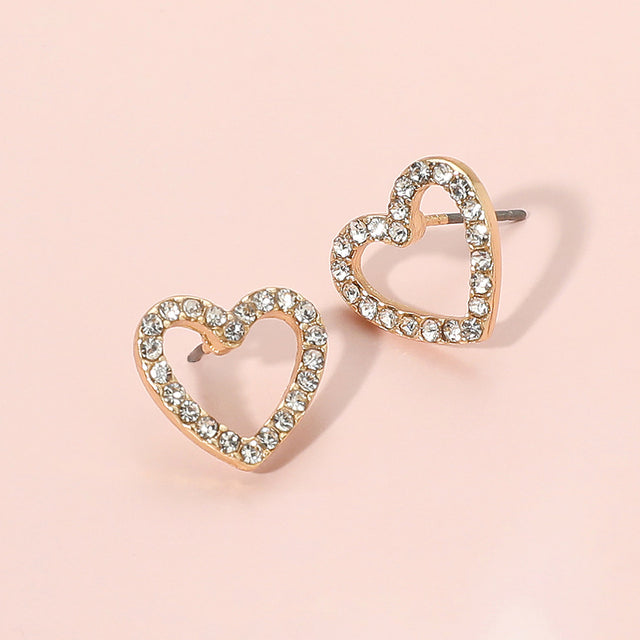 Madeline Love Gold Rhinestone Embellished Open Heart Stud Earrings