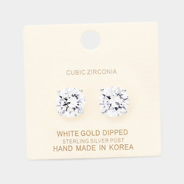 Madeline Love Clear, Rhodium White Gold Dipped 11mm Cubic Zirconia Round Stud Earrings