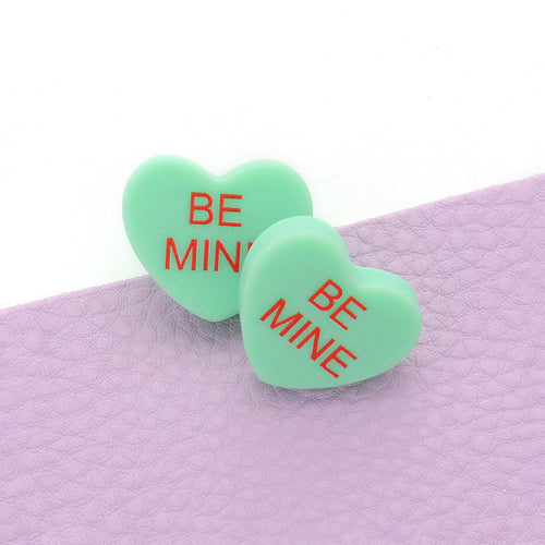 BE MINE Message Heart Stud Earrings - Mint