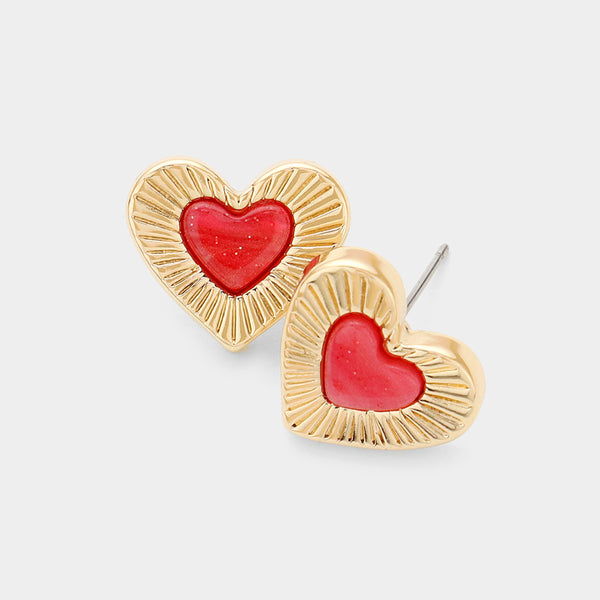 Celluloid Acetate Heart Centered Stud Earrings