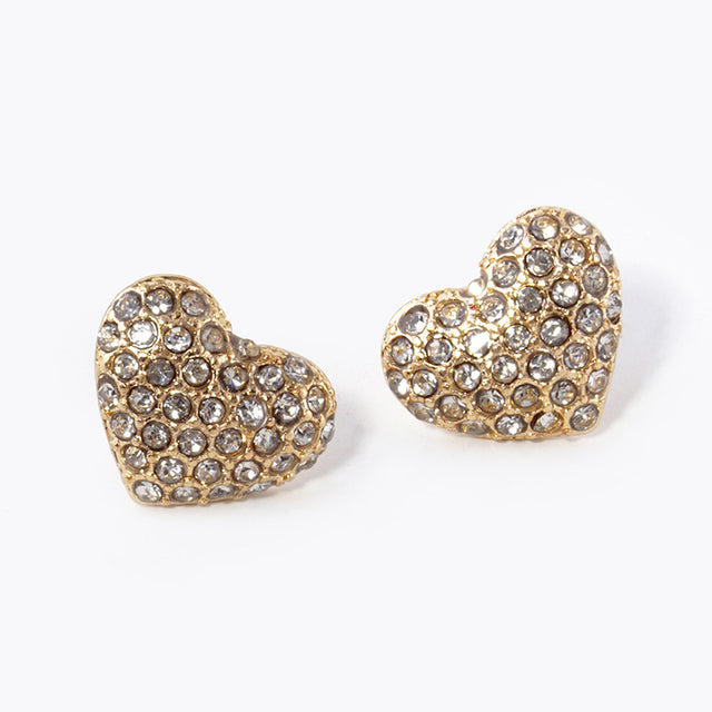Madeline Love Clear, Gold Pave Crystal Rhinestone Heart Stud Earrings