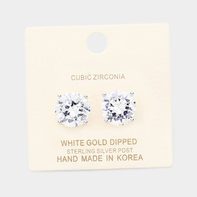 Madeline Love Clear, Rhodium White Gold Dipped 12mm Cubic Zirconia Round Stud Earrings