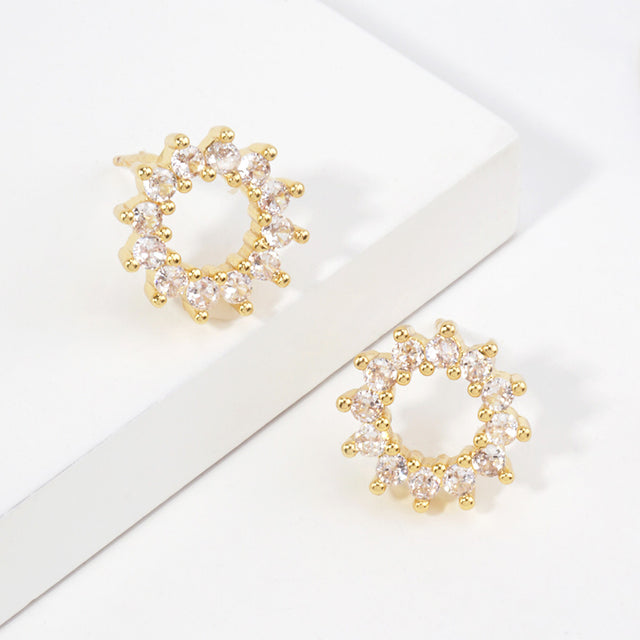 Madeline Love Clear, Gold 14K Gold Dipped CZ Open Circle Stud Earrings
