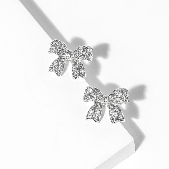 Madeline Love Clear, Rhodium Crystal Rhinestone Bow Stud Earrings