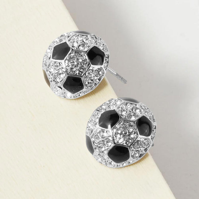 Madeline Love Rhodium Rhinestone Embellished Soccer Stud Earrings