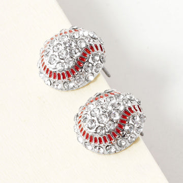 Madeline Love Clear, Red, Rhodium Crystal Rhinestone Paved Baseball Stud Earrings