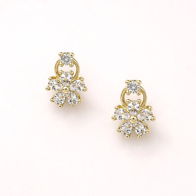 Madeline Love Clear, Gold 14K Gold Dipped CZ Floral Cluster Drop Stud Earrings