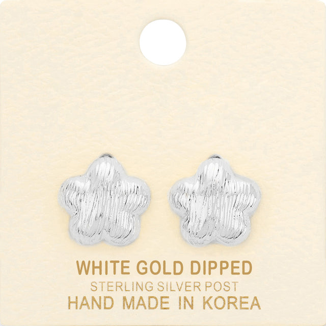 Madeline Love Rhodium White Gold Dipped Flower Stud Earrings