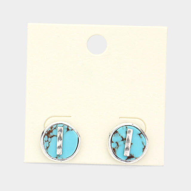 Madeline Love Turquoise, ~I~ -I- Initial Monogram Turquoise Stud Earrings