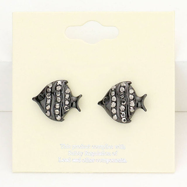 Madeline Love Hematite Crystal Pave Fish Stud Earrings