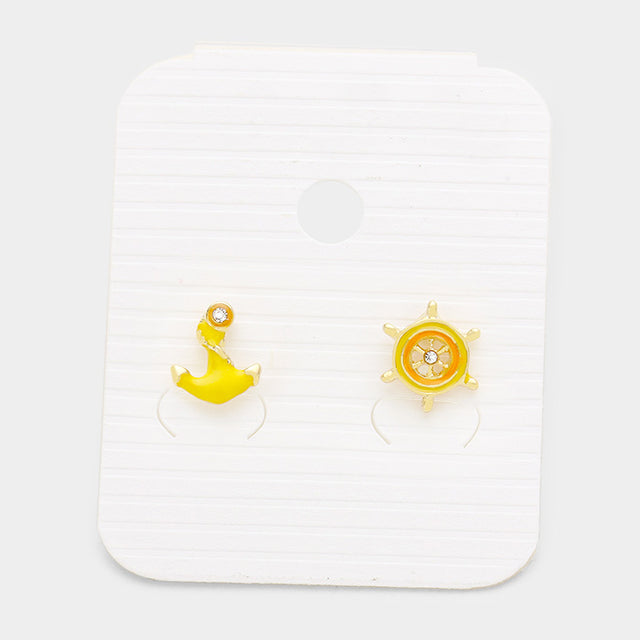 Madeline Love Yellow Anchor Ship Wheel Stud Earrings