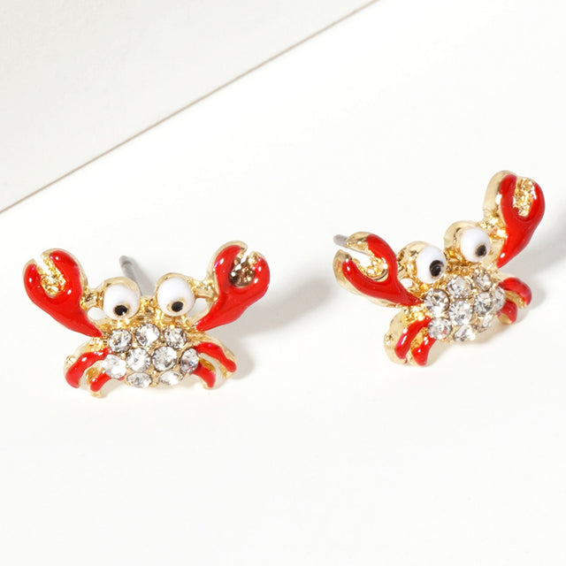 Madeline Love Clear, Gold Crab Crystal Accented Stud Earrings
