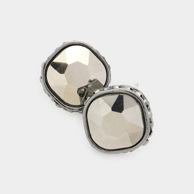 Madeline Love Hematite Rhinestone Trimmed Square Stone Evening Stud Earrings