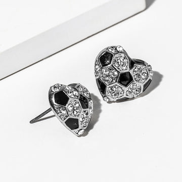 Madeline Love Black, Clear, Rhodium Soccer Crystal Pave Heart Stud Earrings