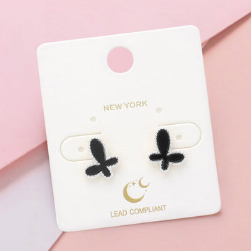 Madeline Love Black, Silver Enamel Butterfly Stud Earrings