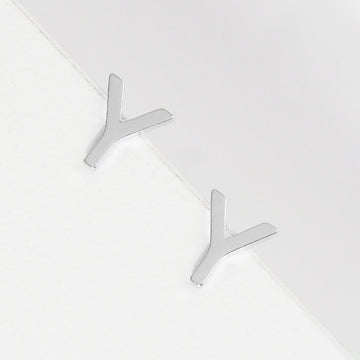 Madeline Love Rhodium, ~Y~ -Y- White Gold Dipped Metal Initial Monogram Stud Earrings
