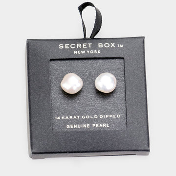Madeline Love Clear, Gold Secret Box _ 14k Gold Dipped Irregular Pearl Stud Earrings