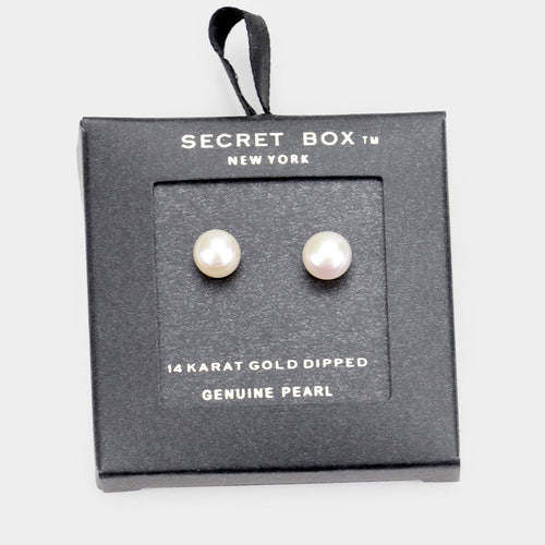 Secret Box _ 14k Gold Dipped Pearl Stud Earrings - Clear, Gold