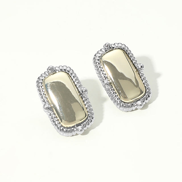 Madeline Love Two Tone 14K Gold Plated Two Tone Rectangular Frame Stud Earrings